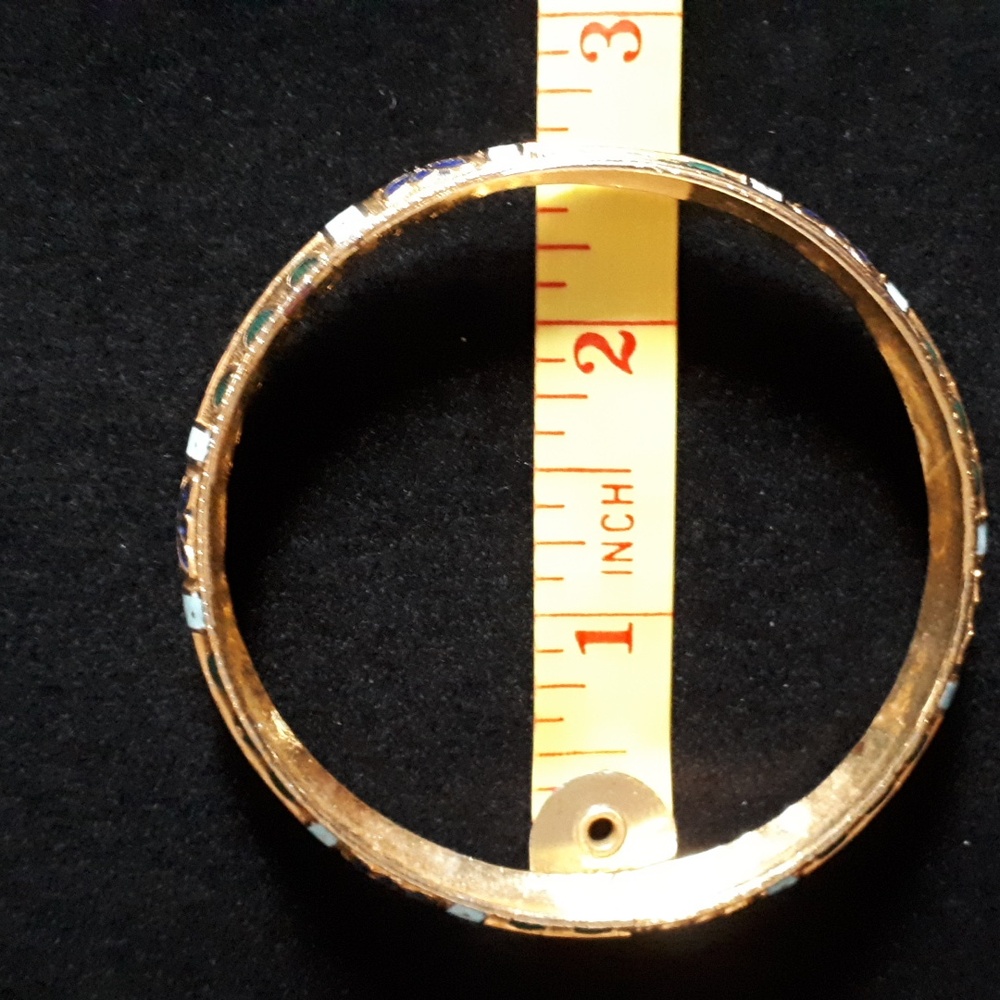 Elegant Gold tone Bangle Bracelet with Colourful Inset Enamel - Picture 7 of 7